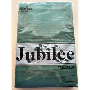Vintage Tobin Jubilee Tablecloth NIP 60 x 120 Oblong Christmas Green Stripe